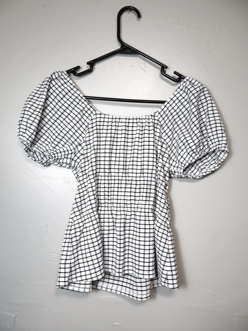 Madewell #NJ808 Omaha Black & White Gingham Puff Sleeve Bouse Medium